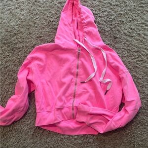 Soul Cycle pink cropped zip up hoodie
